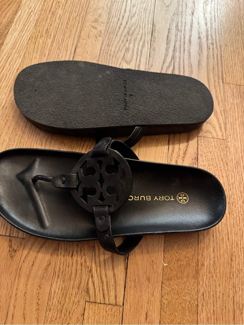 Tory Burch Cloud Miller Black Leather Sandals - Picture 2 of 3